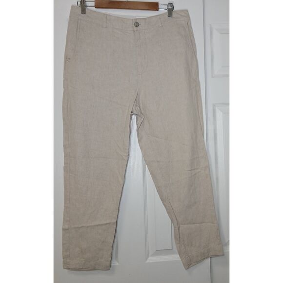 Zara mens 34 European linen pants oatmeal beige tapered leg quiet luxury - Picture 3 of 8